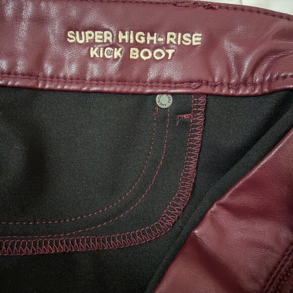 American Eagle Faux Leather Super High Rise Kick Boot Pants (Maroon) - Picture 5 of 6